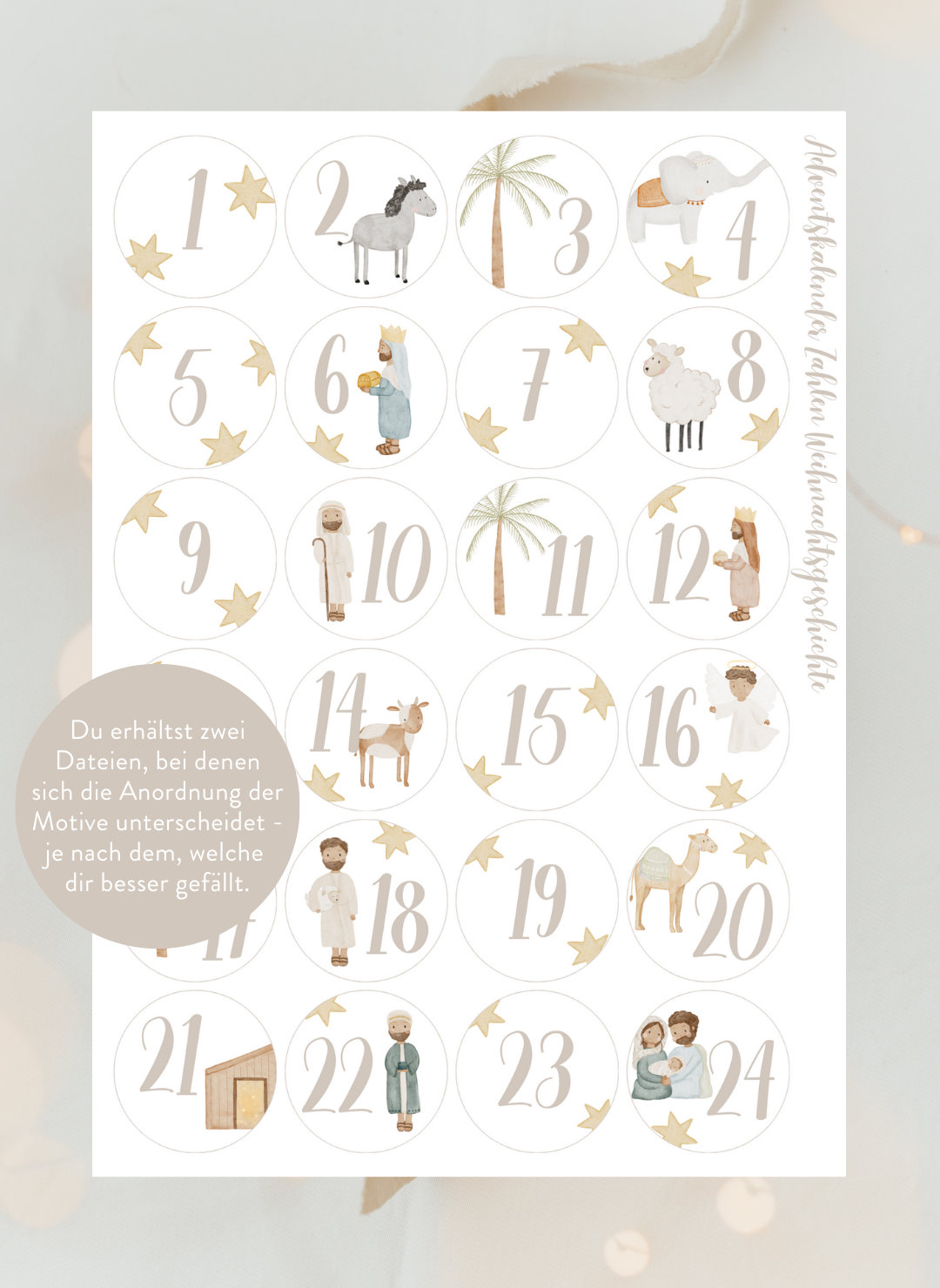 Adventskalenderzahlen Weihnachtsgeschichte Rund
