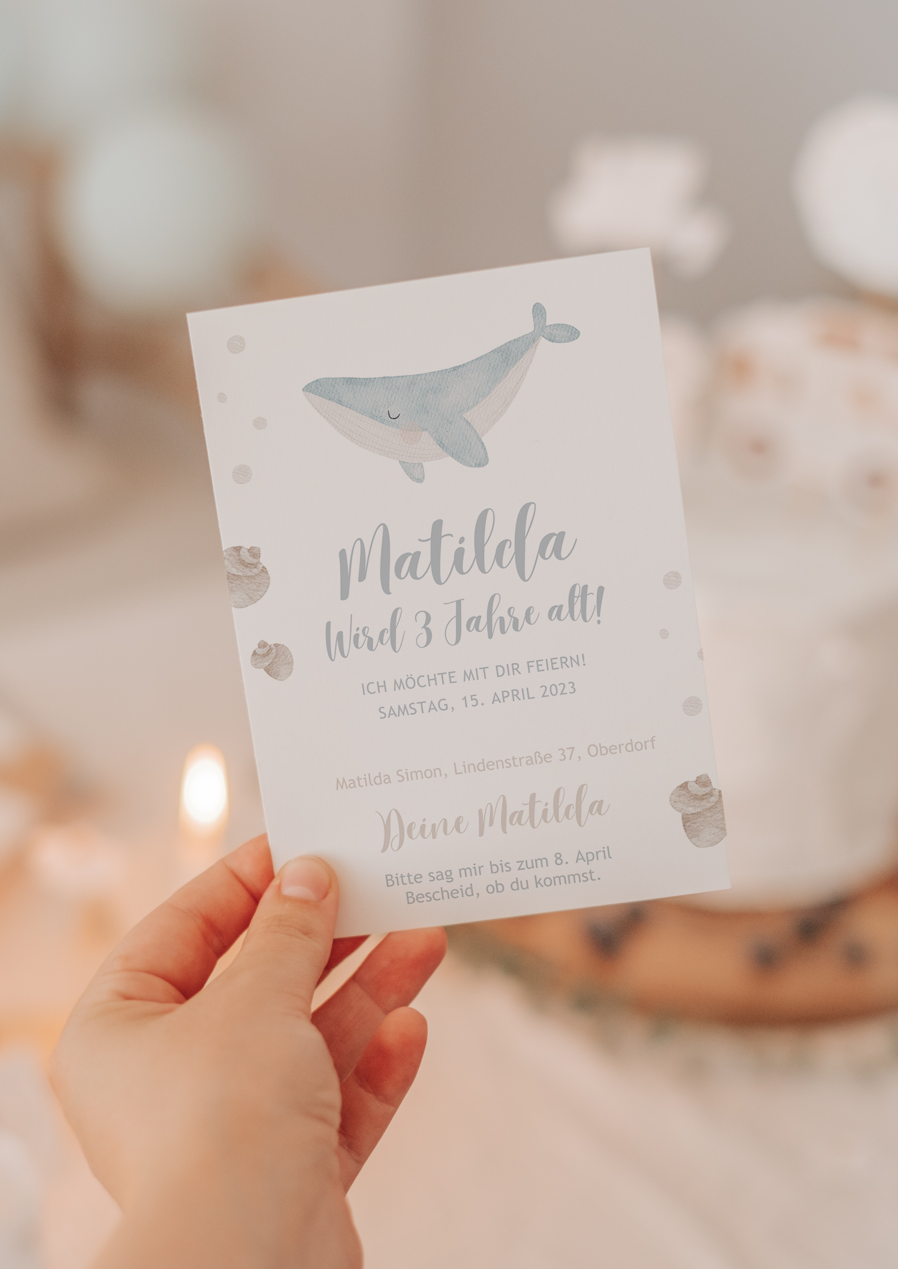 Einladung Meer Wal hellblau
