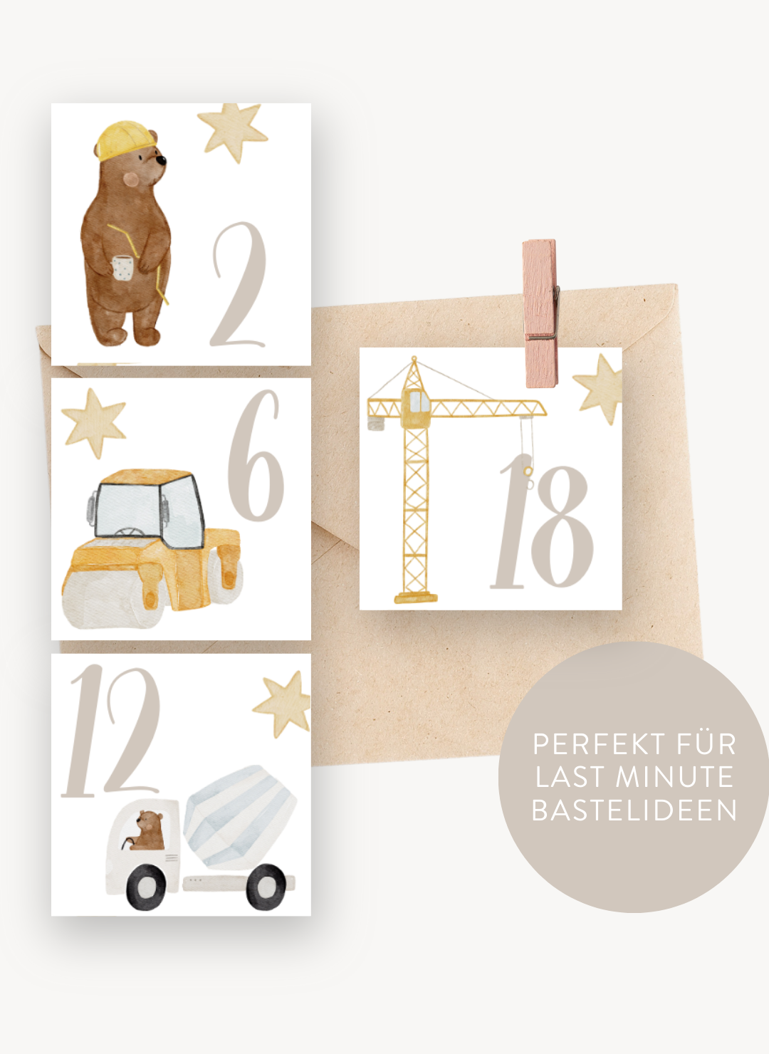 Adventskalenderzahlen Baustelle Quadratisch