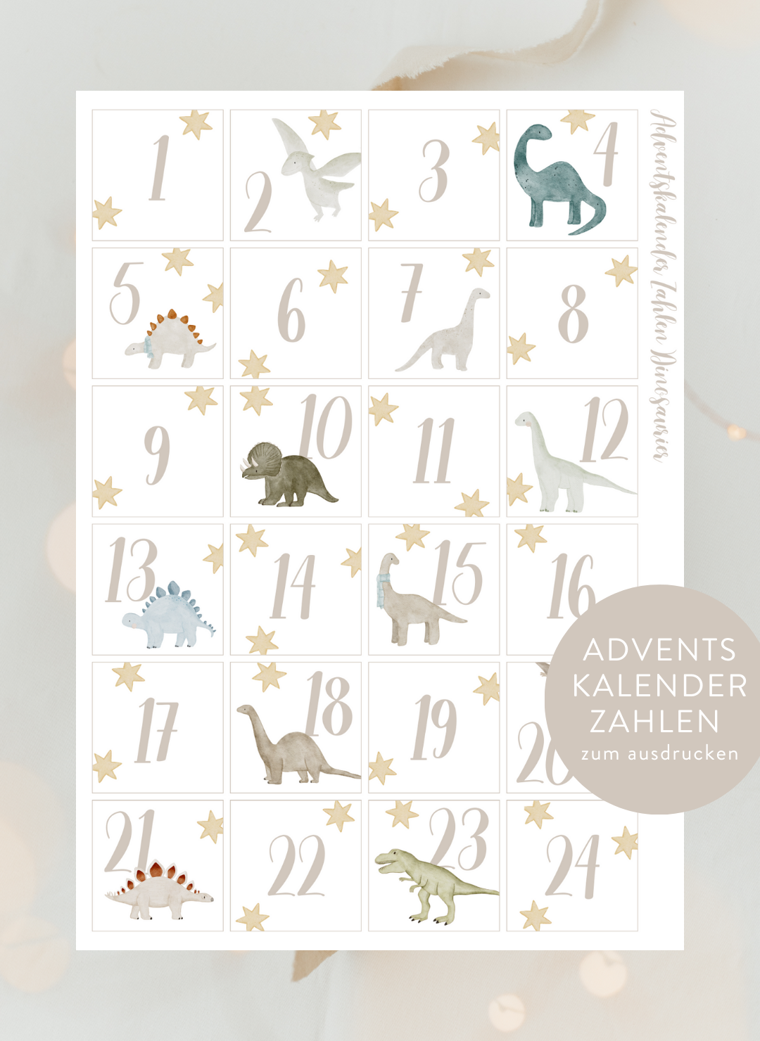 Adventskalenderzahlen Dinosaurier Quadratisch