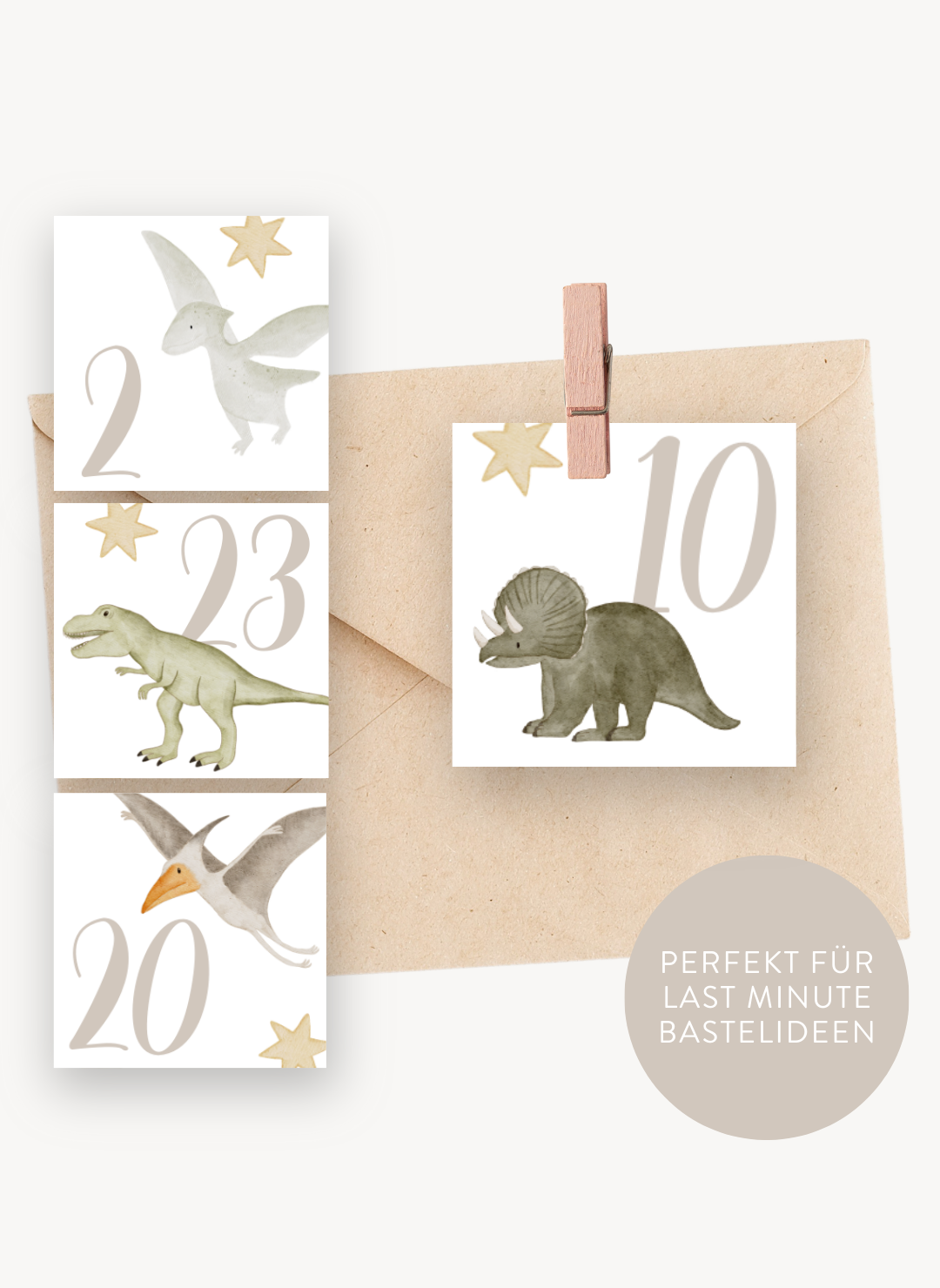 Adventskalenderzahlen Dinosaurier Quadratisch