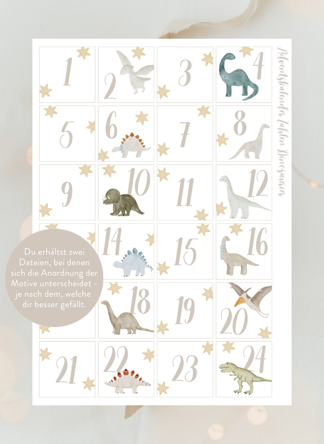 Adventskalenderzahlen Dinosaurier Quadratisch