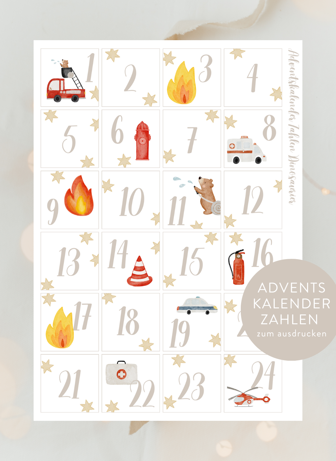 Adventskalenderzahlen Feuerwehr Quadratisch