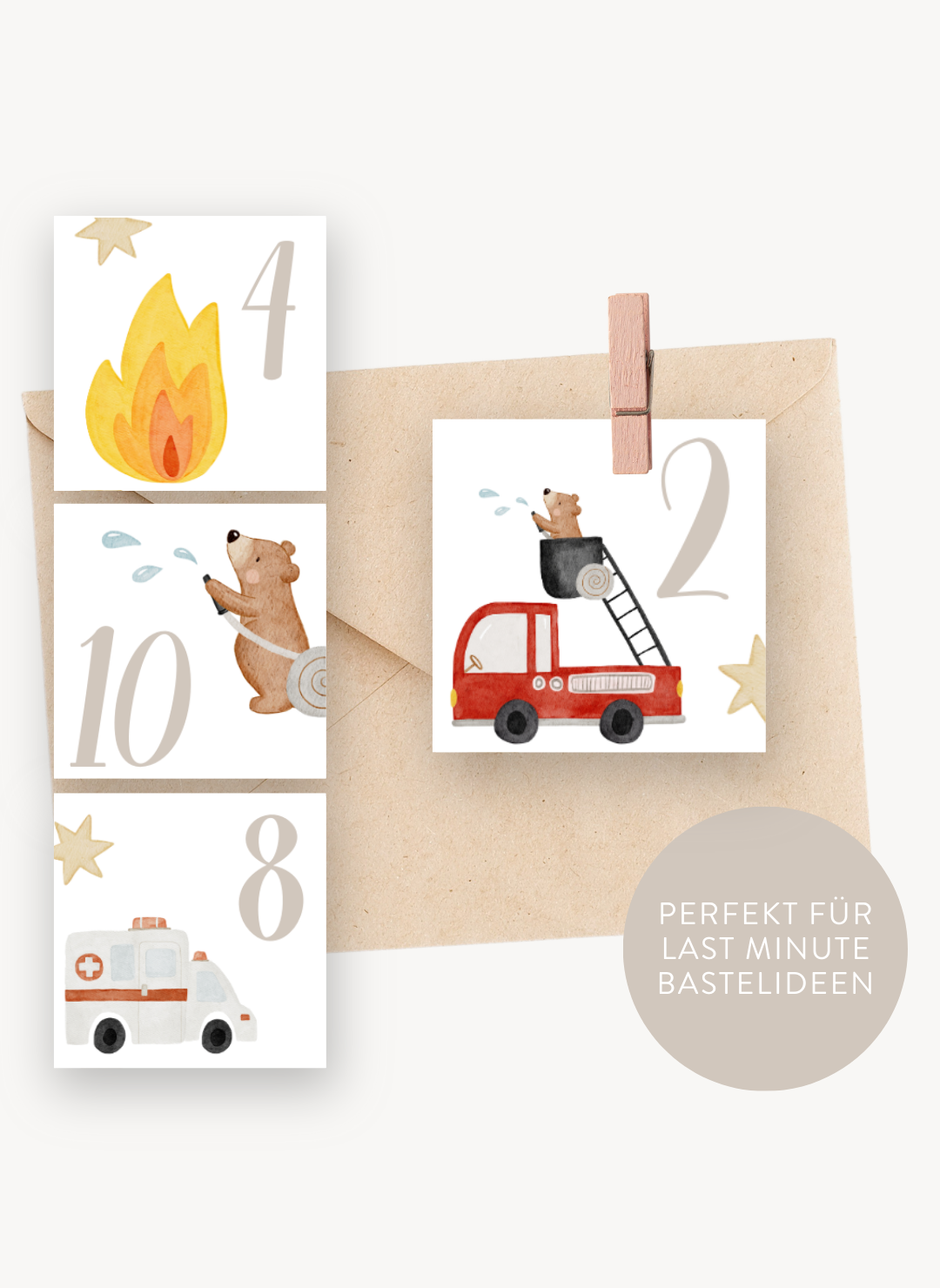 Adventskalenderzahlen Feuerwehr Quadratisch