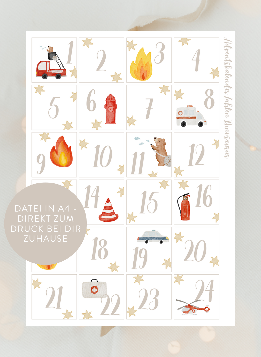 Adventskalenderzahlen Feuerwehr Quadratisch