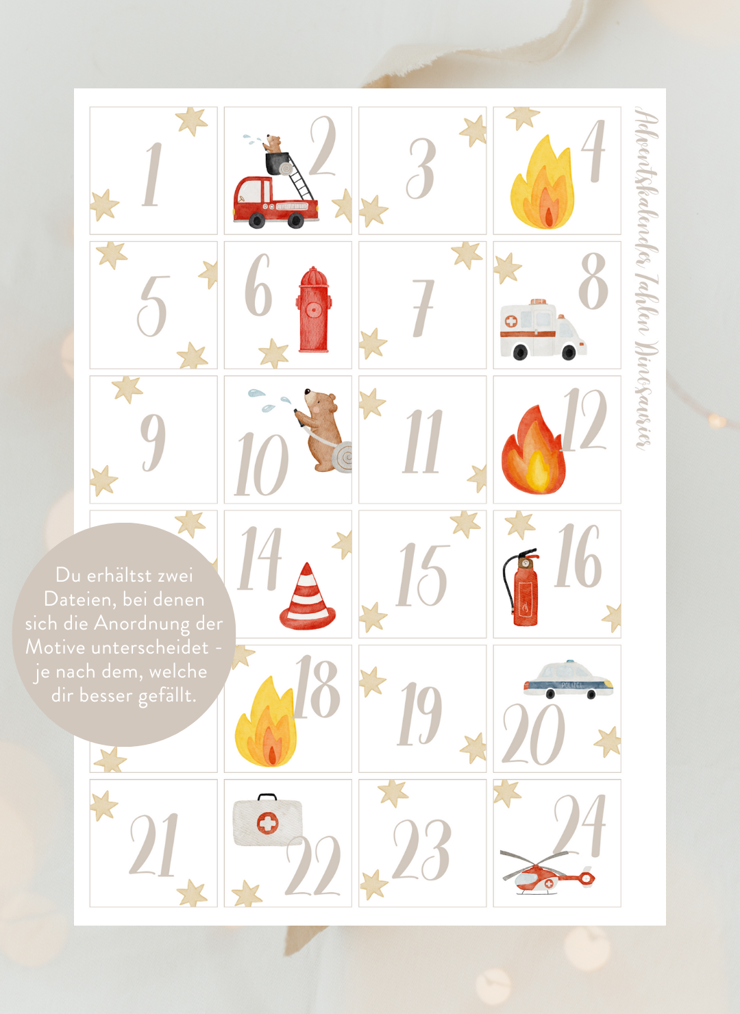 Adventskalenderzahlen Feuerwehr Quadratisch
