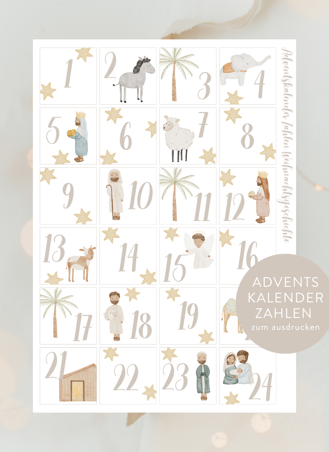 Adventskalenderzahlen Weihnachtsgeschichte Quadratisch