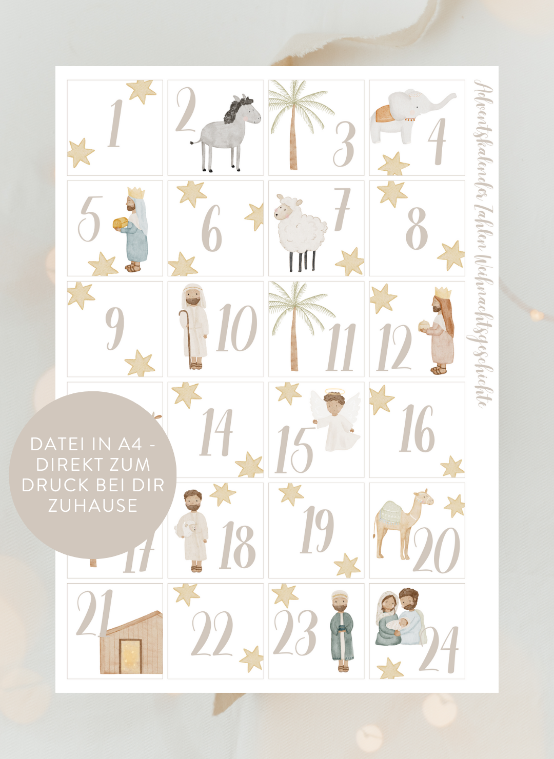 Adventskalenderzahlen Weihnachtsgeschichte Quadratisch
