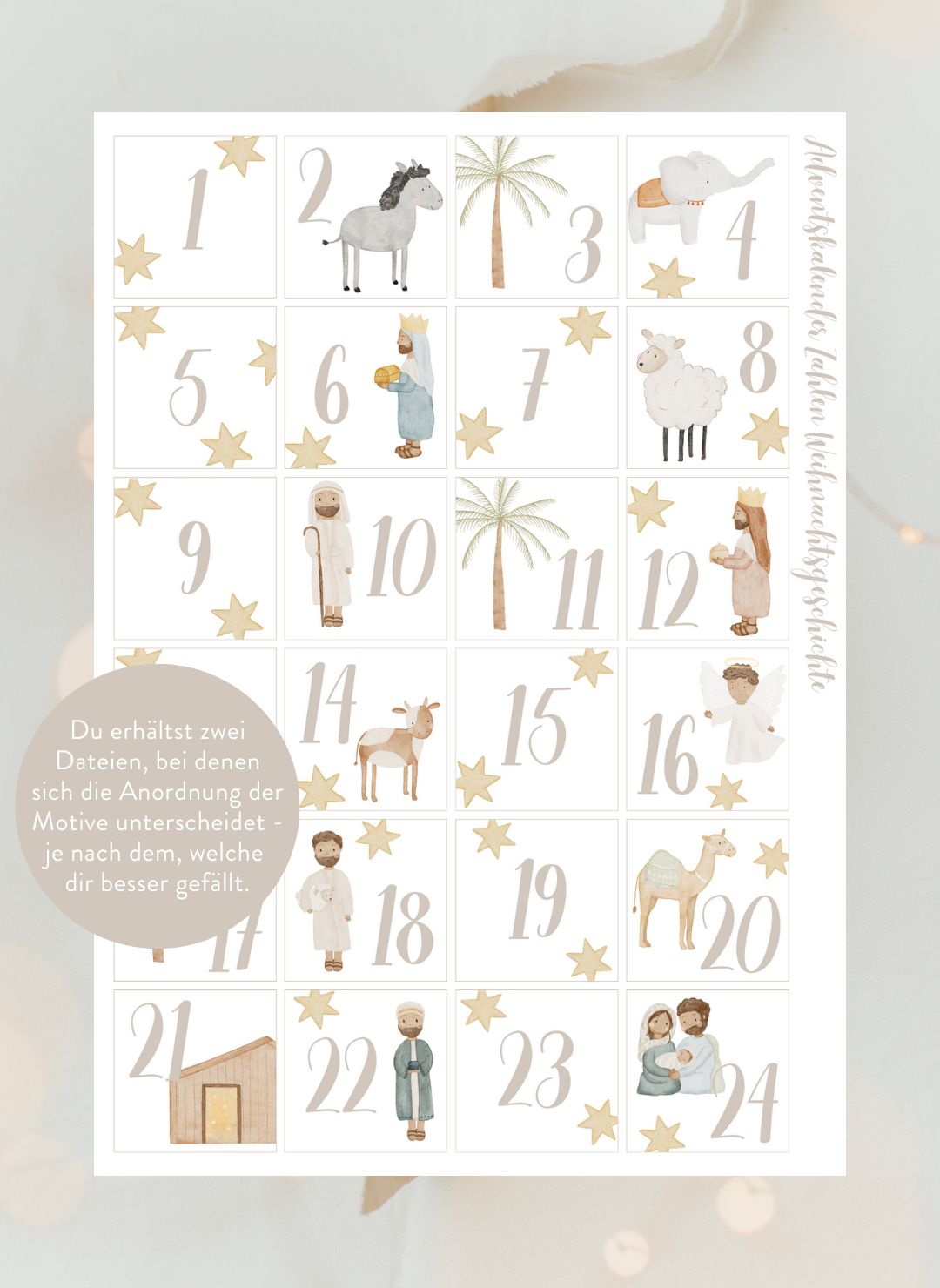 Adventskalenderzahlen Weihnachtsgeschichte Quadratisch