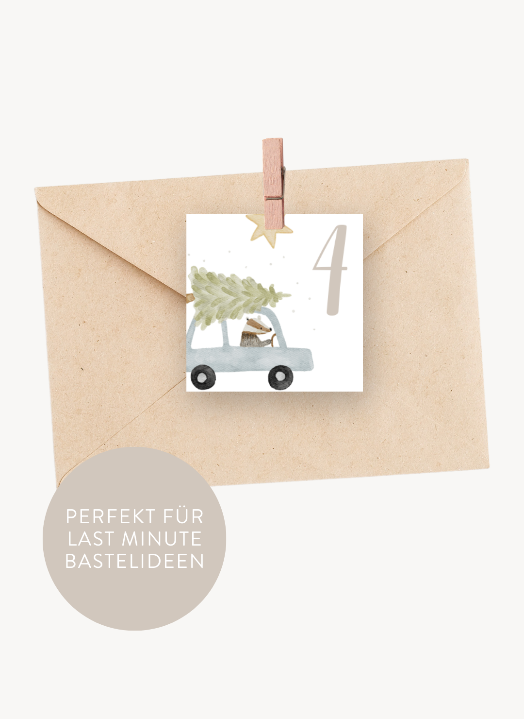 Adventskalenderzahlen Weihnachtstiere Quadratisch