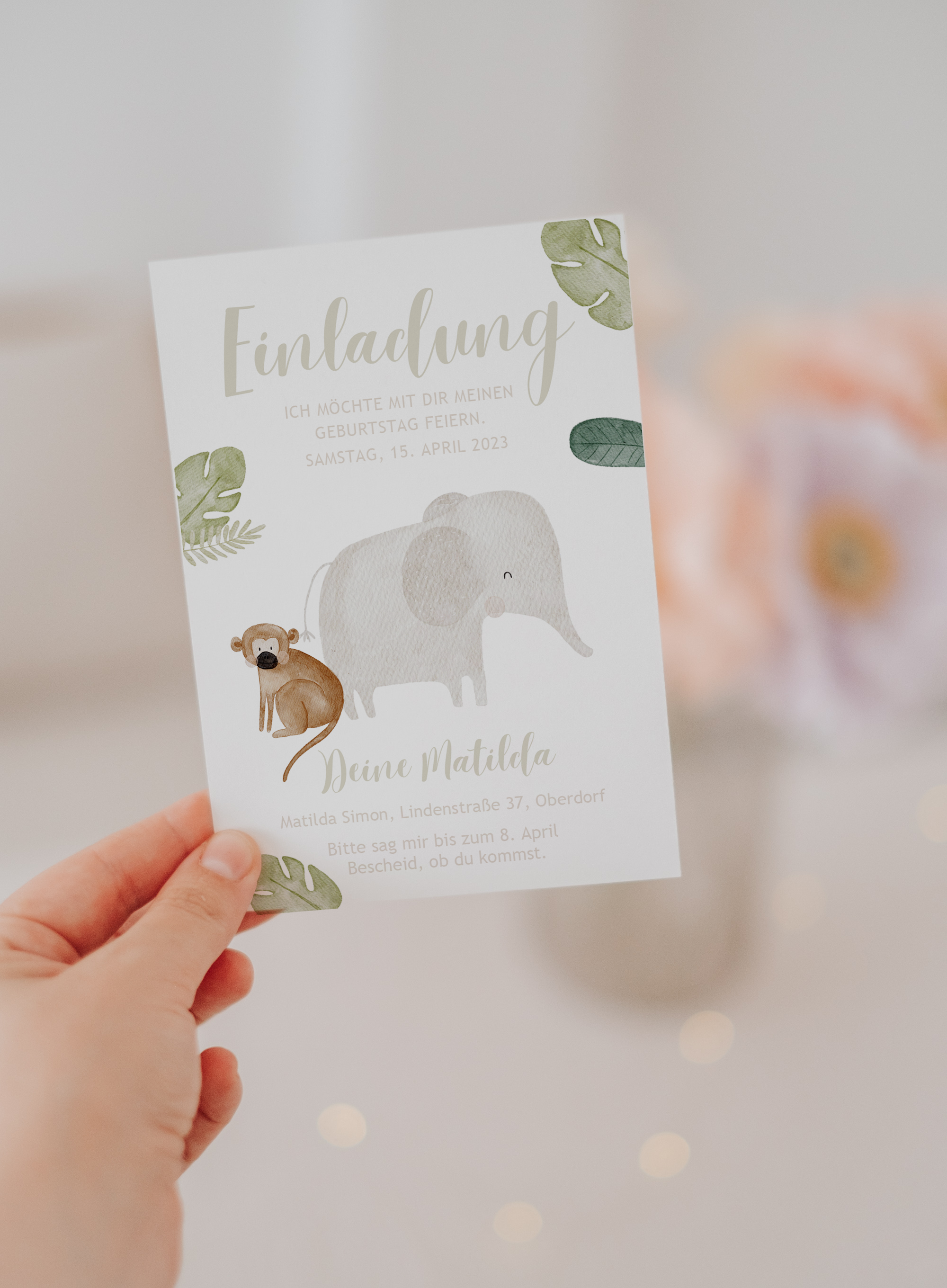 Einladung Dschungel Elefant & Affe