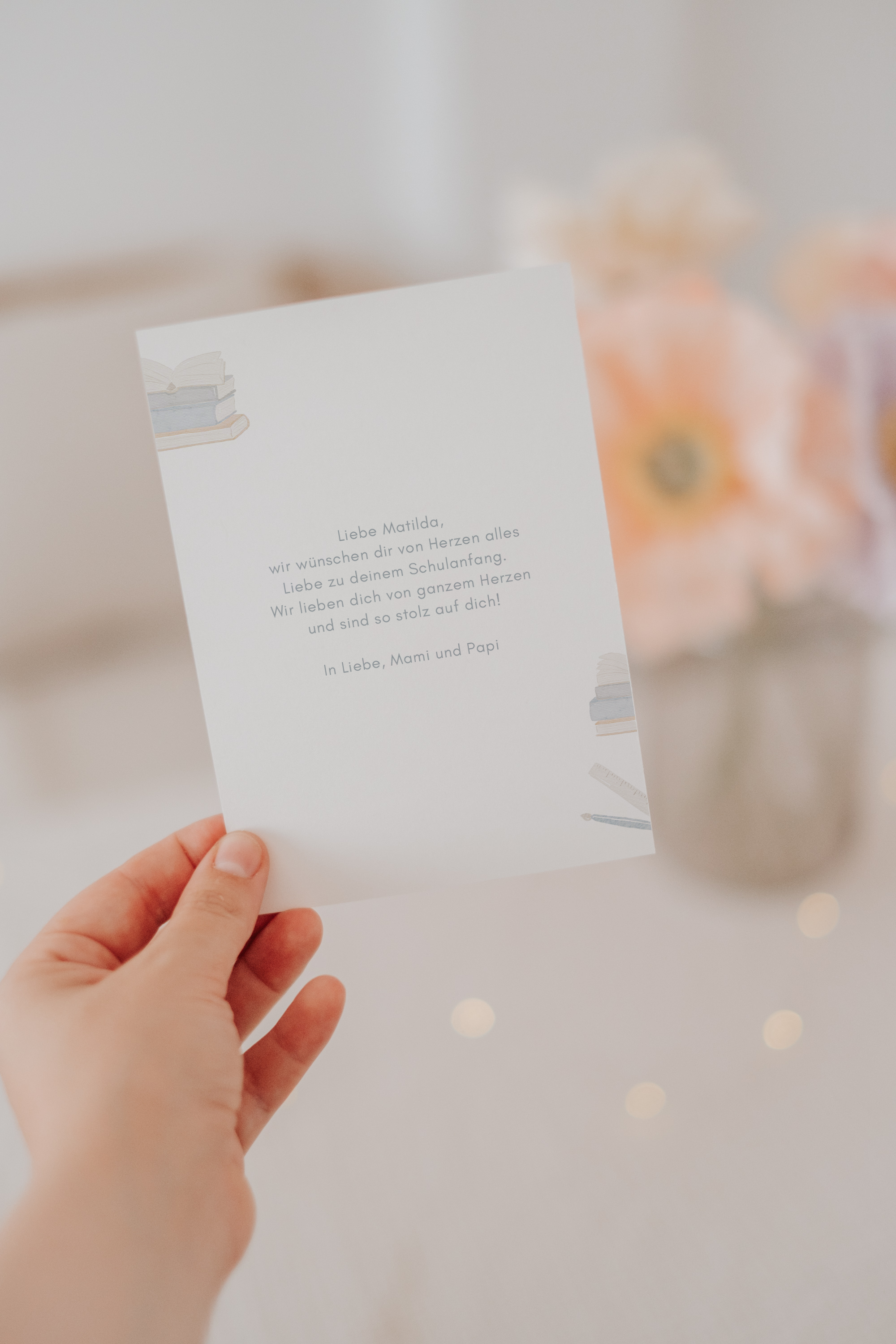 Geburtstagskarte Schulanfang Eichhörnchen blau