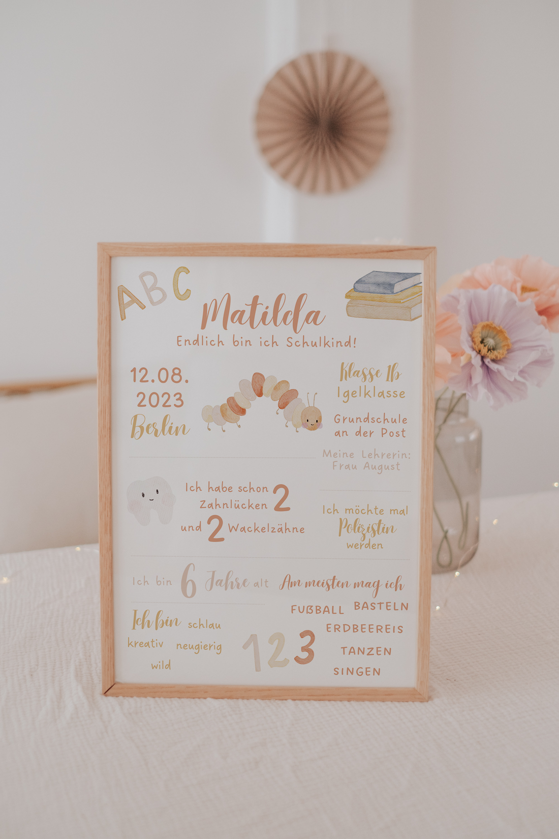 Meilensteintafel Schulanfang Raupe