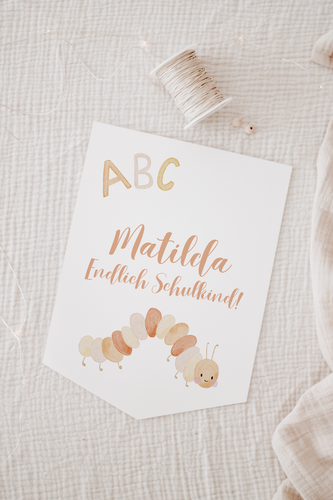 Wimpel mit Name Schulanfang Raupe