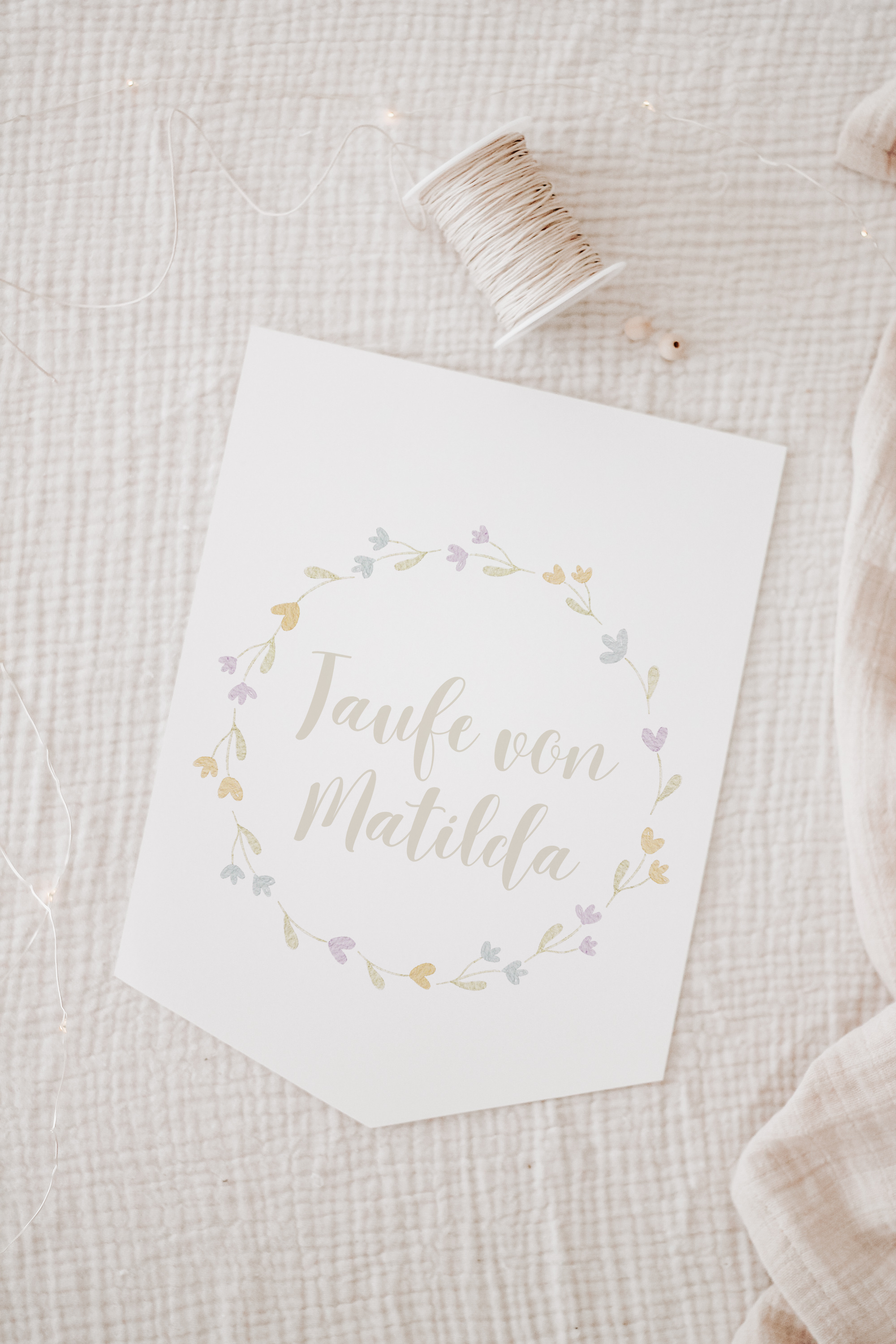 Wimpel mit Name Taufe Blümchen