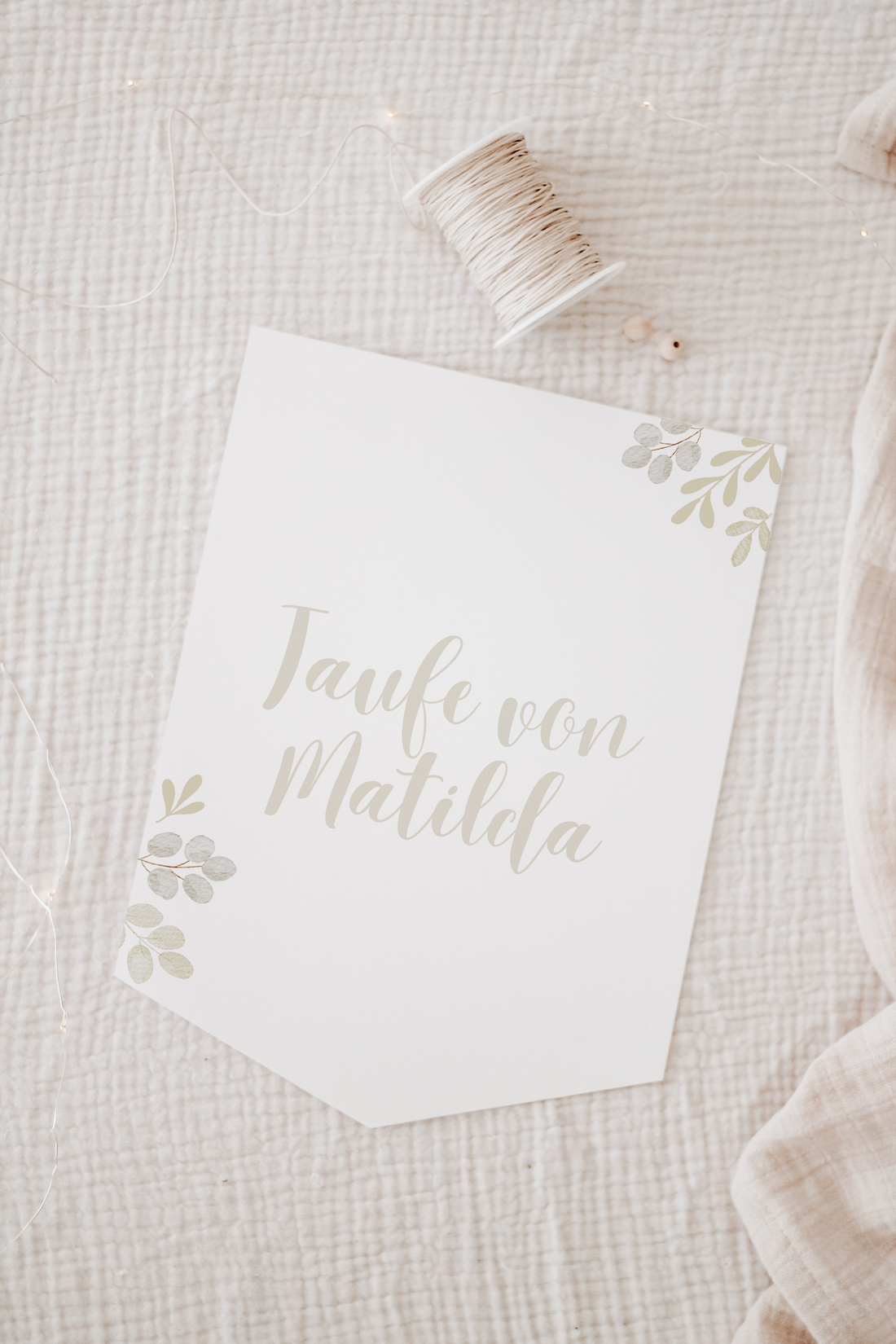 Wimpel mit Name Taufe Greenery