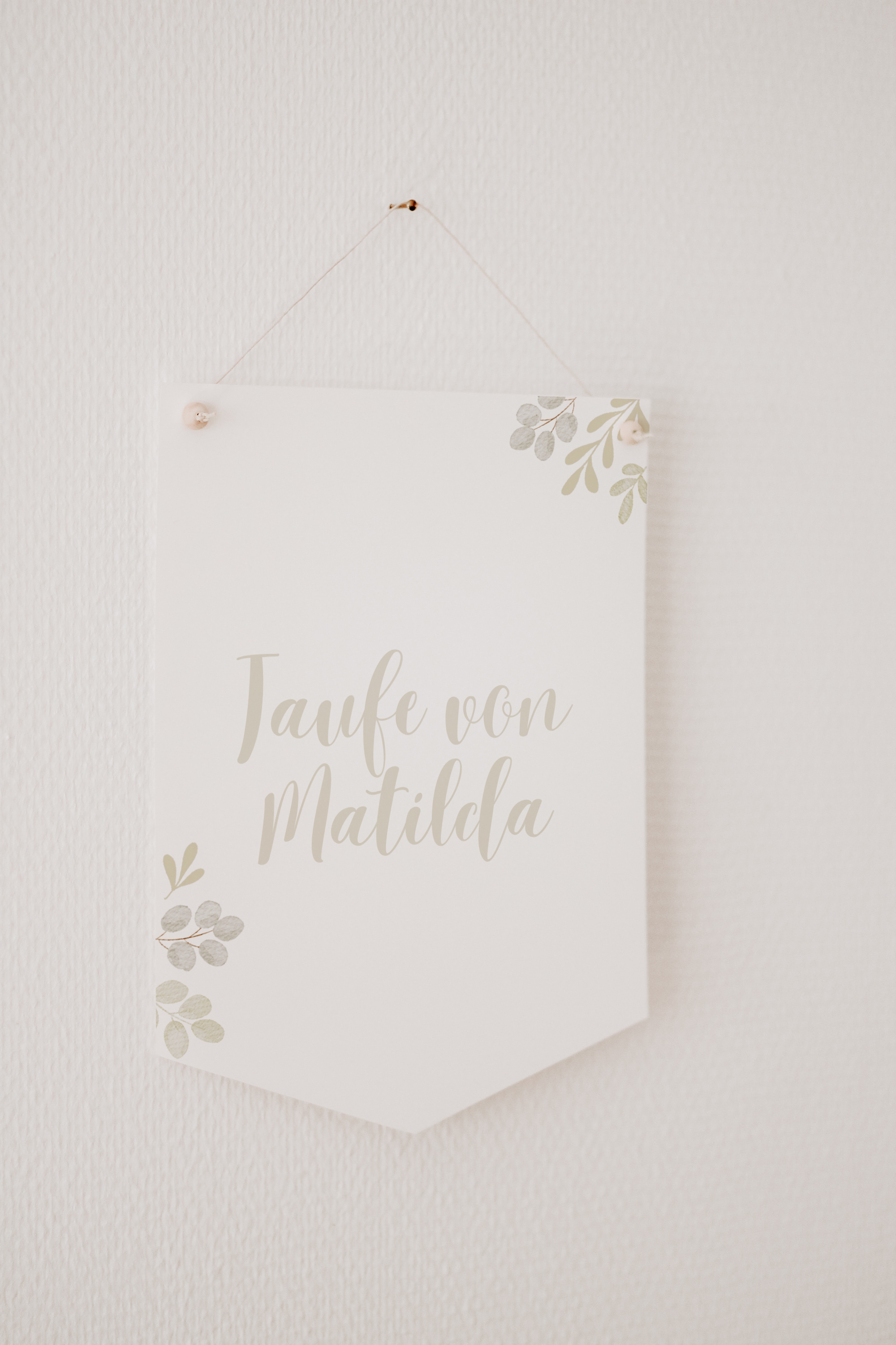 Wimpel mit Name Taufe Greenery