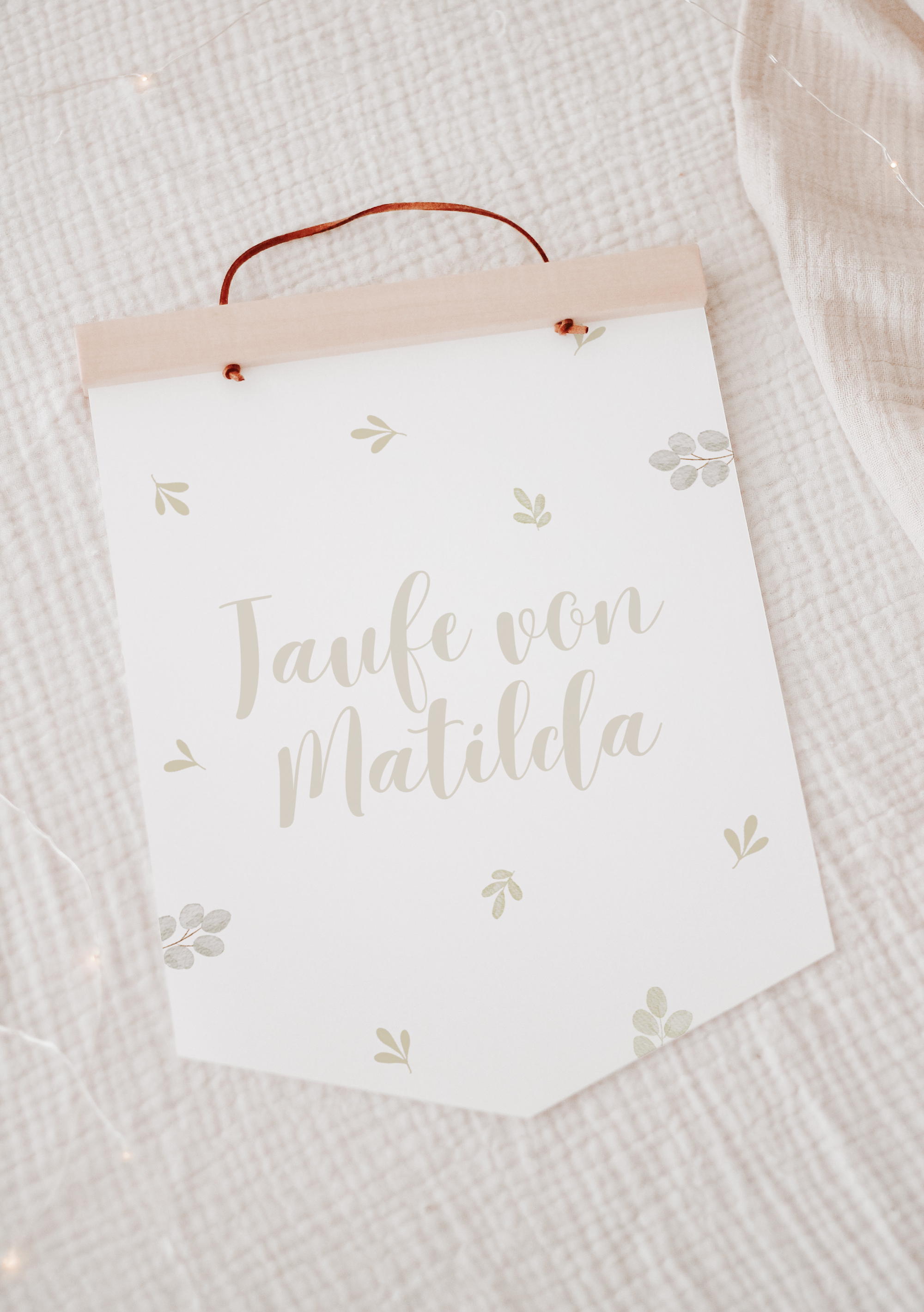 Wimpel mit Name Taufe Greenery