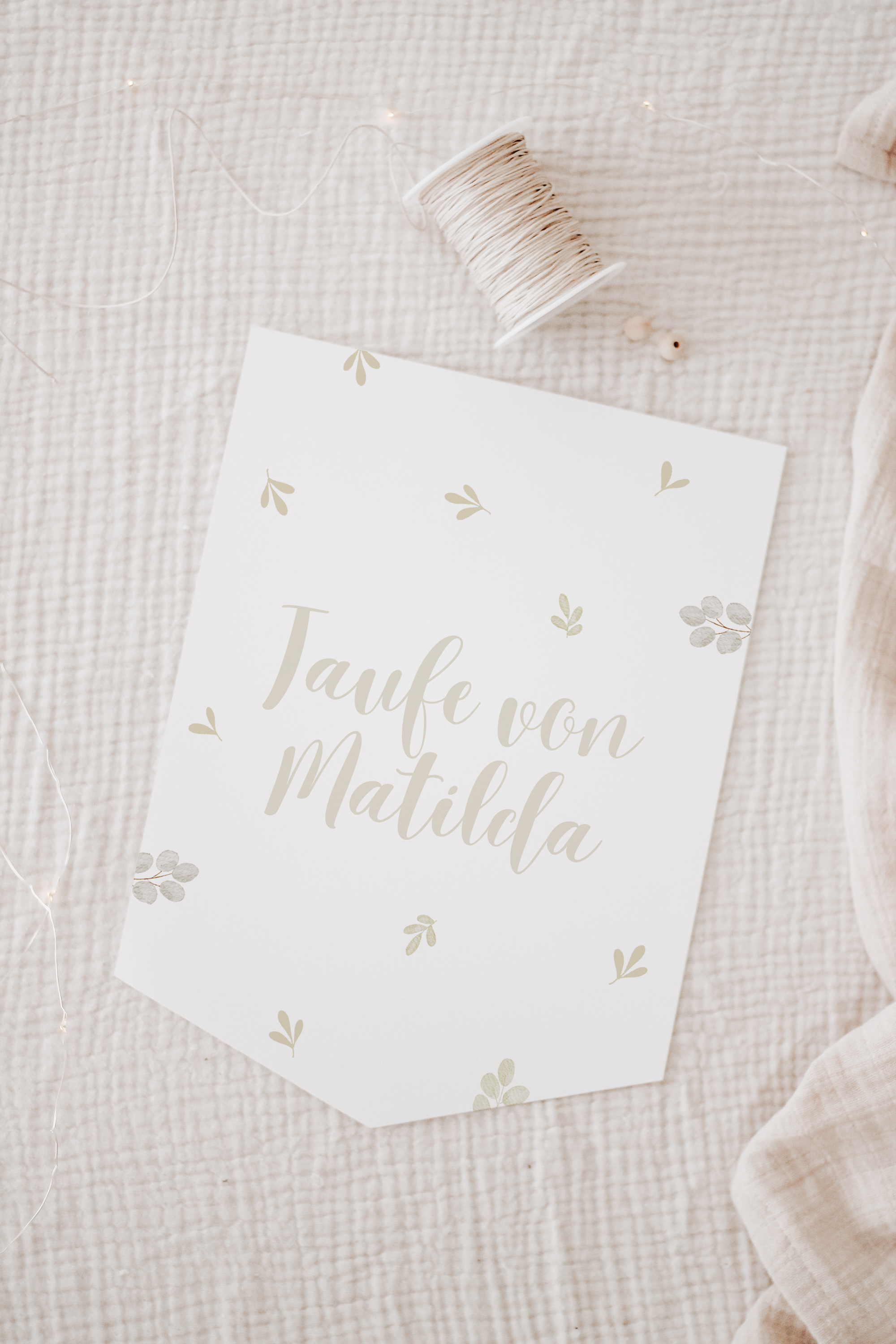 Wimpel mit Name Taufe Greenery