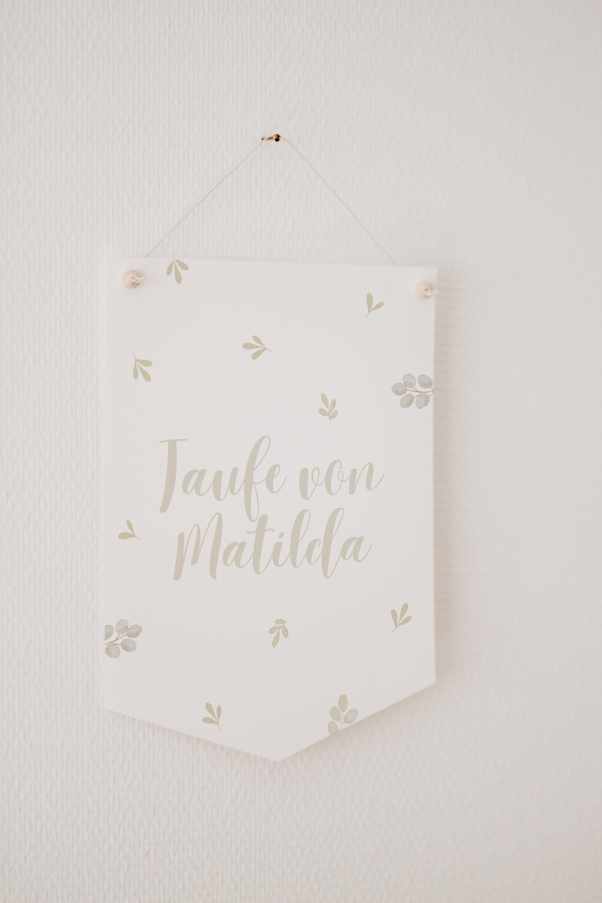 Wimpel mit Name Taufe Greenery