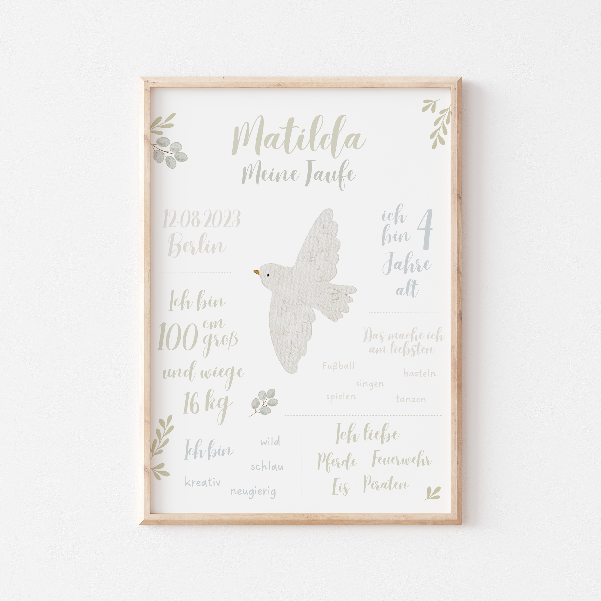 Meilensteintafel Taufe Taube