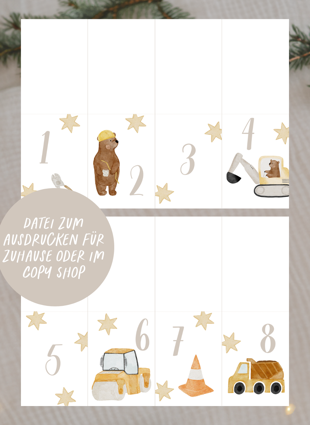 Adventskalenderzahlen Baustelle Tütenaufleger