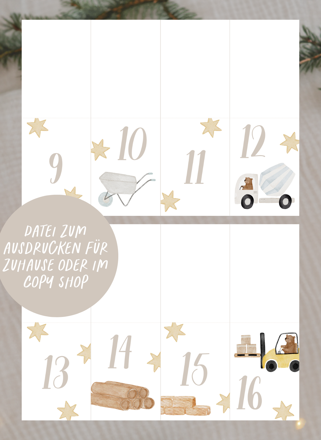 Adventskalenderzahlen Baustelle Tütenaufleger