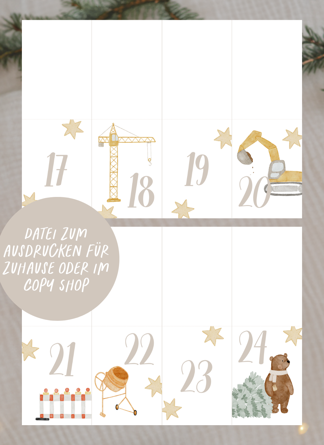 Adventskalenderzahlen Baustelle Tütenaufleger