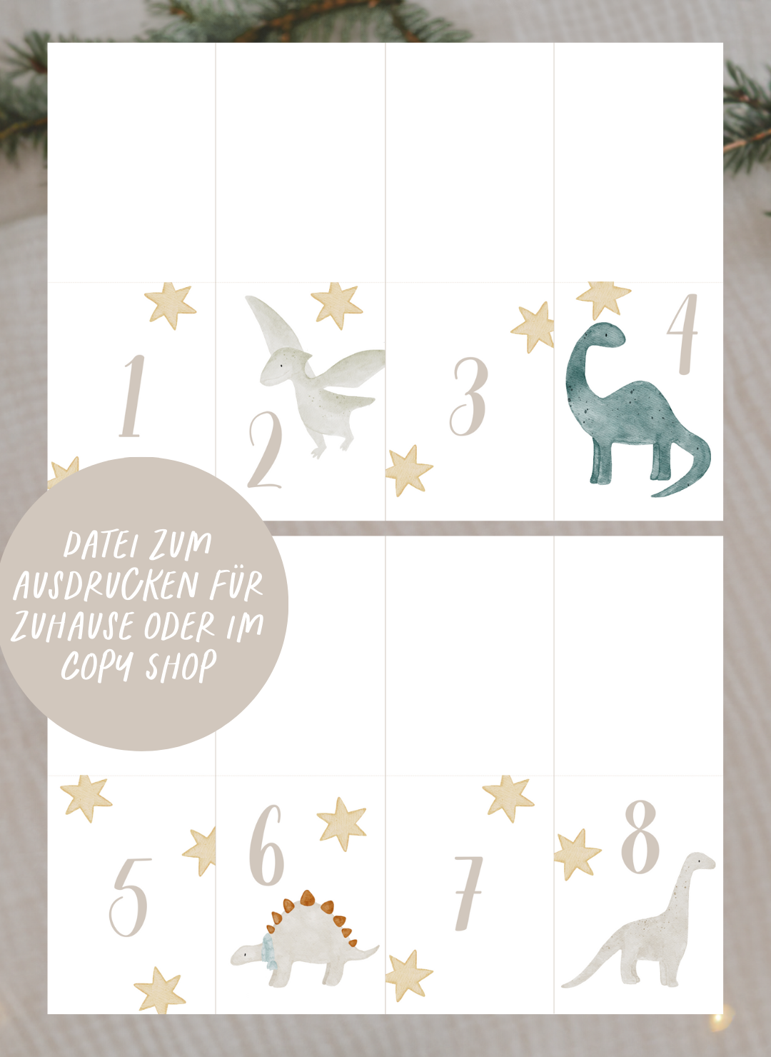 Adventskalenderzahlen Dinosaurier Tütenaufleger