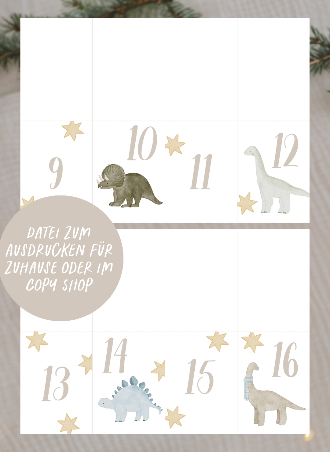 Adventskalenderzahlen Dinosaurier Tütenaufleger