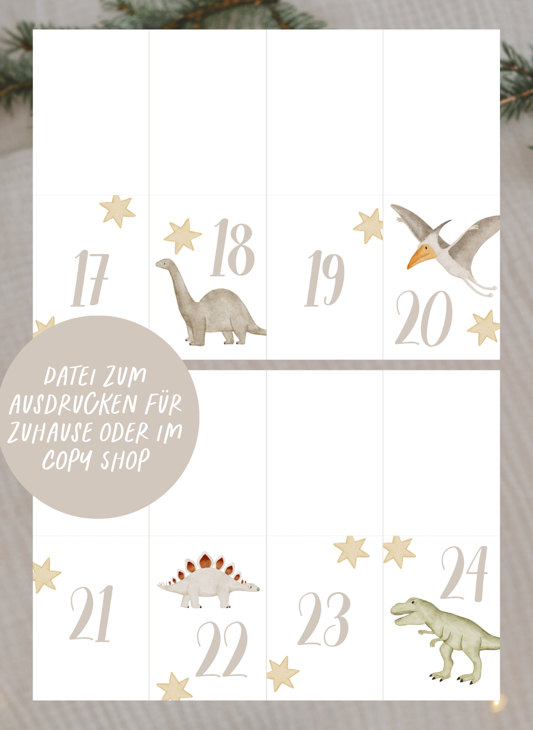 Adventskalenderzahlen Dinosaurier Tütenaufleger