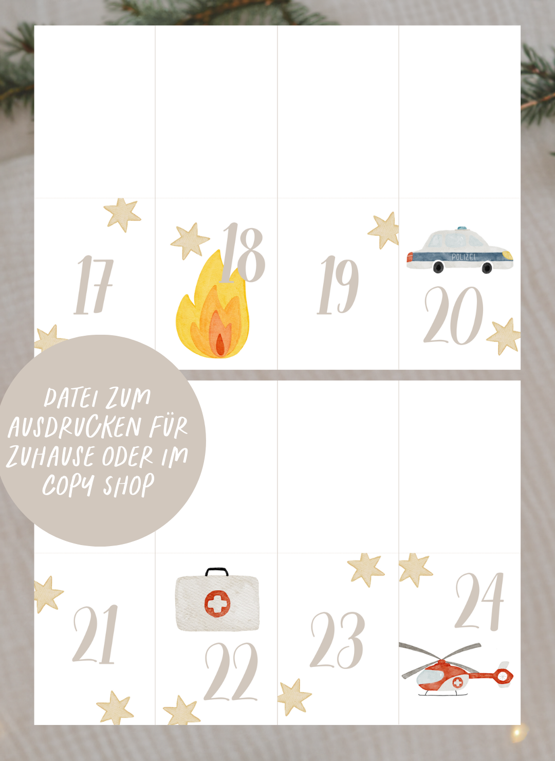 Adventskalenderzahlen Feuerwehr Tütenaufleger