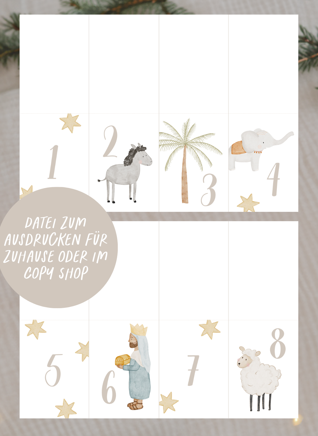 Adventskalenderzahlen Weihnachtsgeschichte Tütenaufleger