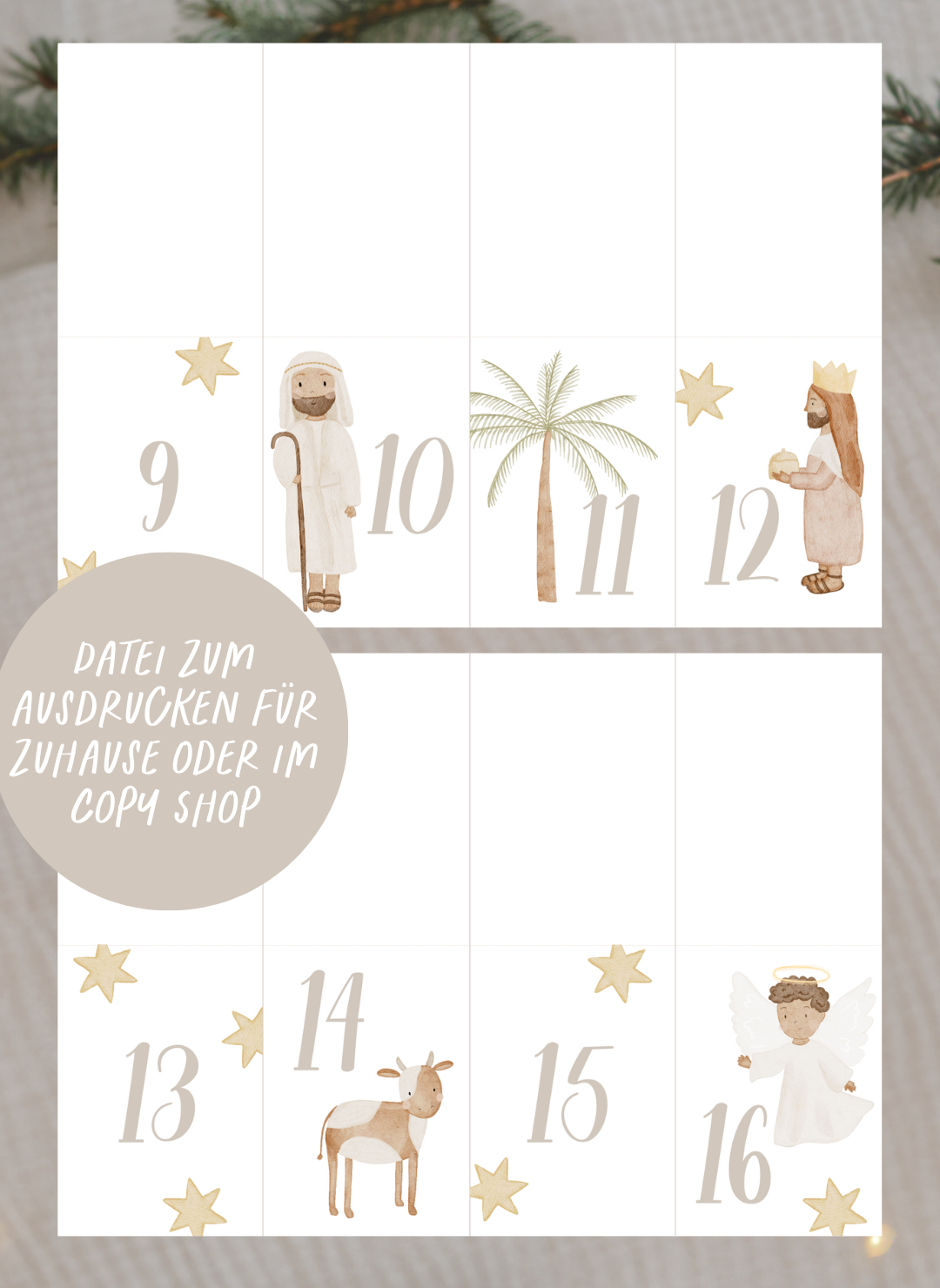 Adventskalenderzahlen Weihnachtsgeschichte Tütenaufleger