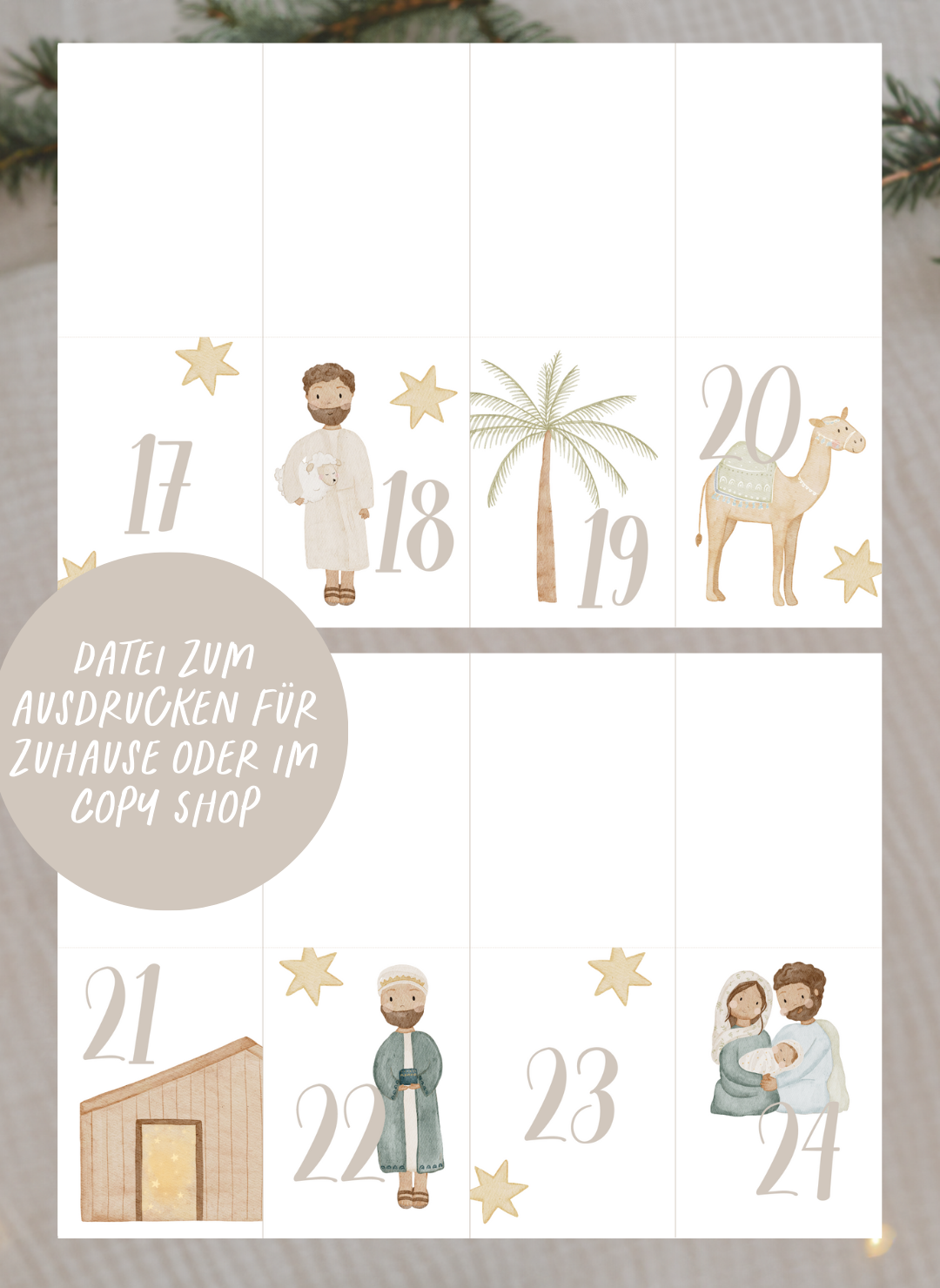 Adventskalenderzahlen Weihnachtsgeschichte Tütenaufleger