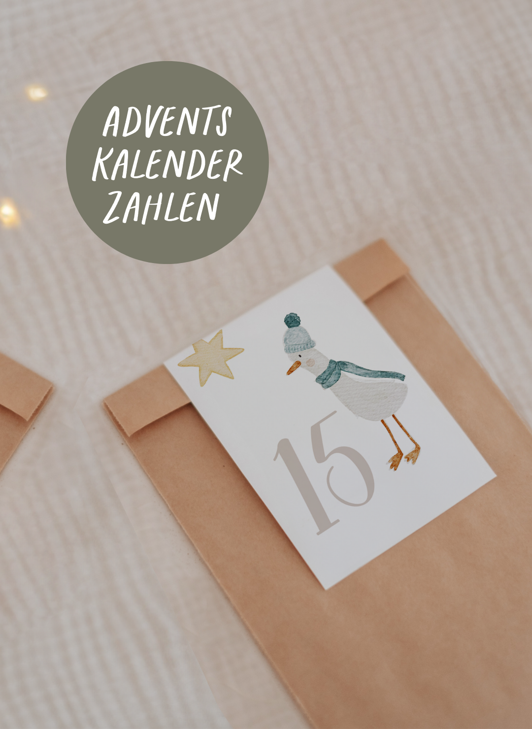 Adventskalenderzahlen Weihnachtstiere Tütenaufleger