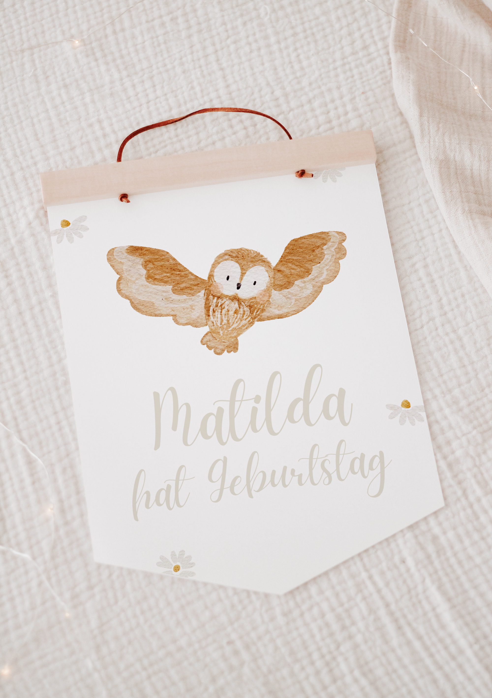 Wimpel mit Name Waldtiere Eule