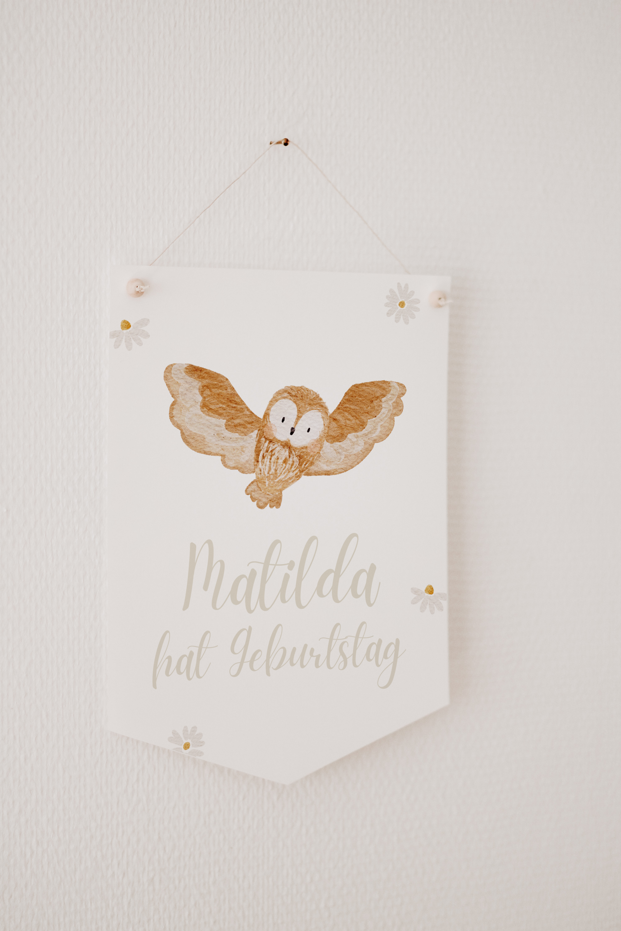 Wimpel mit Name Waldtiere Eule