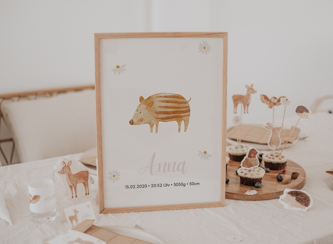Geburtsposter Waldtiere Frischling