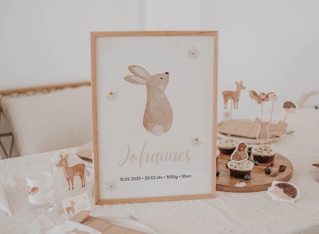 Geburtsposter Waldtiere Hase