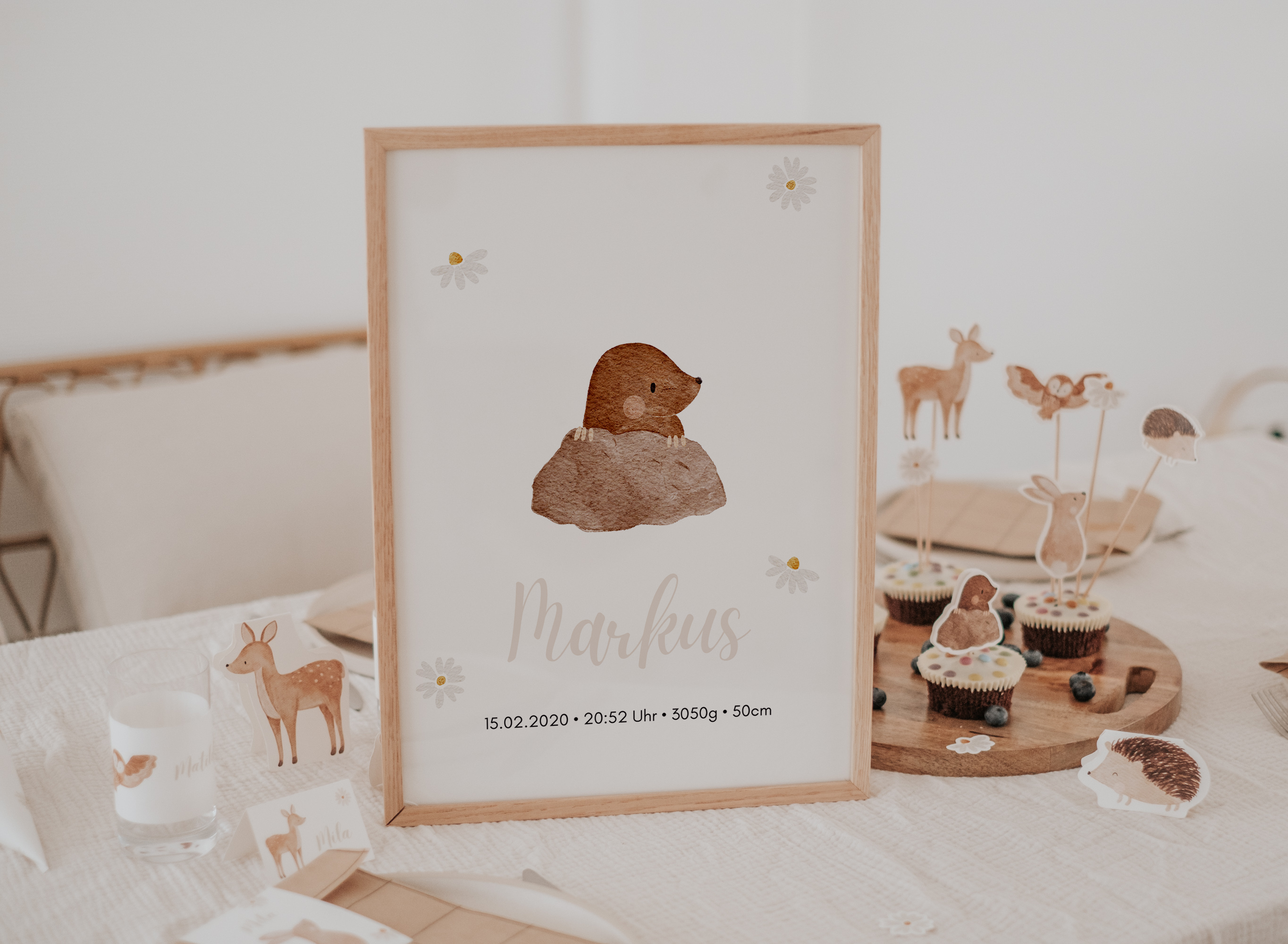 Geburtsposter Waldtiere Hase