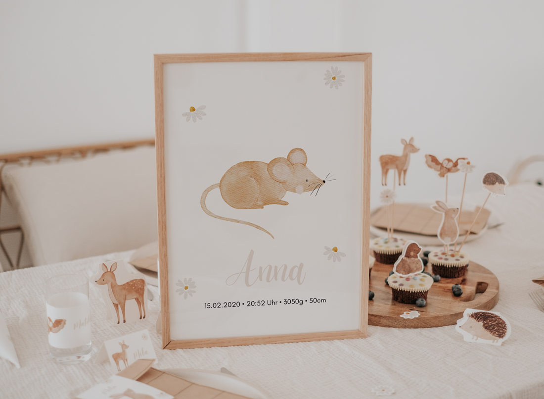 Geburtsposter Waldtiere Maus