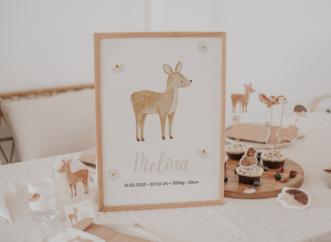 Geburtsposter Waldtiere Reh