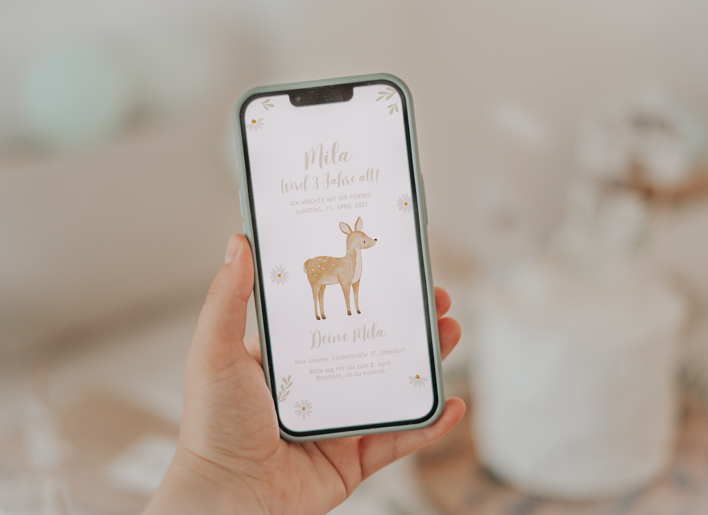 Einladung Smartphone Video Waldtiere Reh