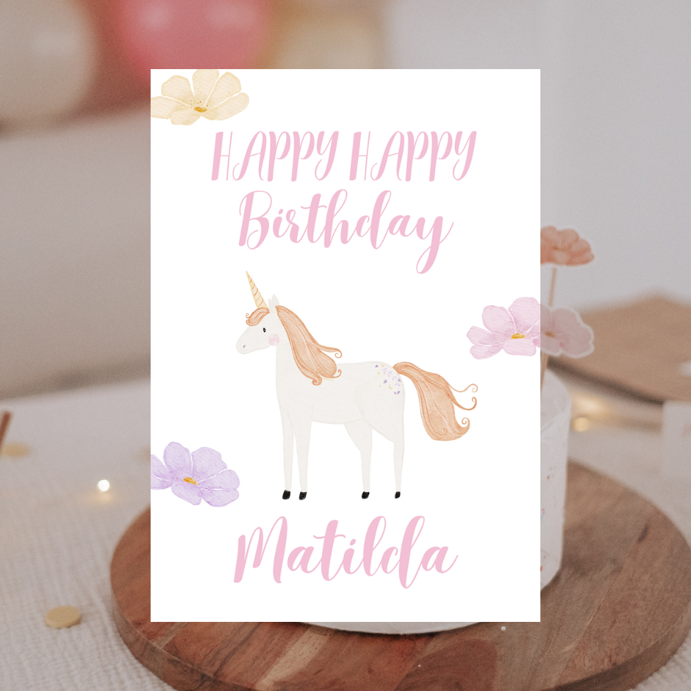 Geburtstagskarte Einhorn orange