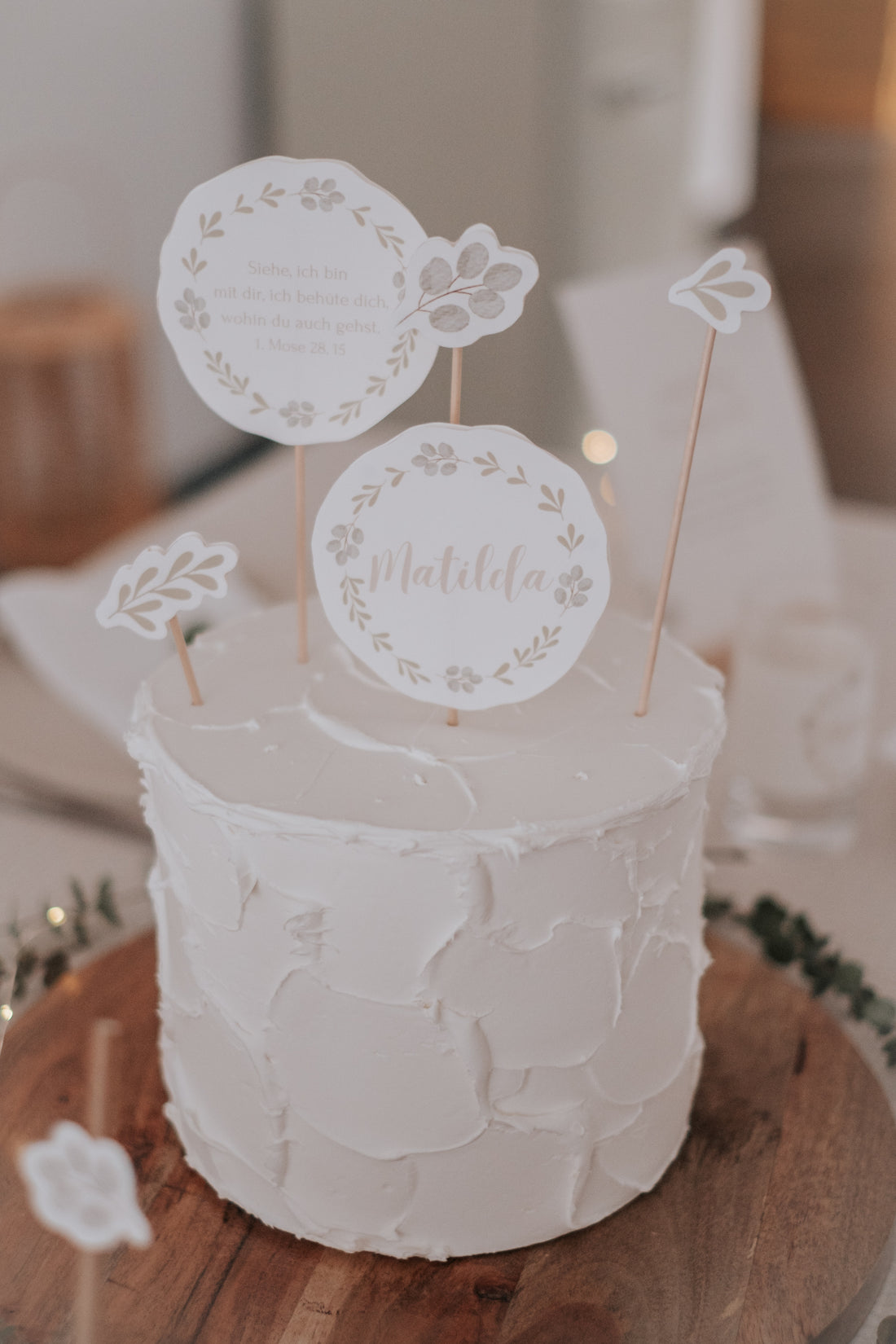 Caketopper Taufe Greenery