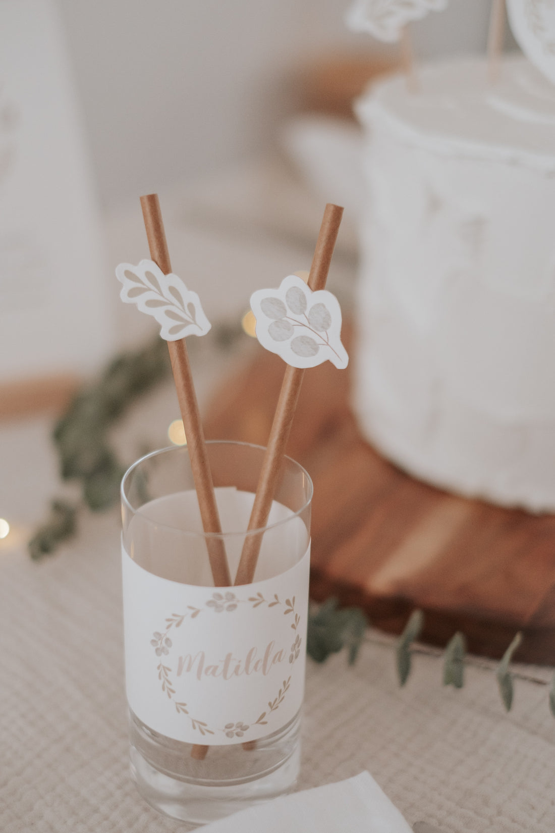 Strohhalme Taufe Greenery