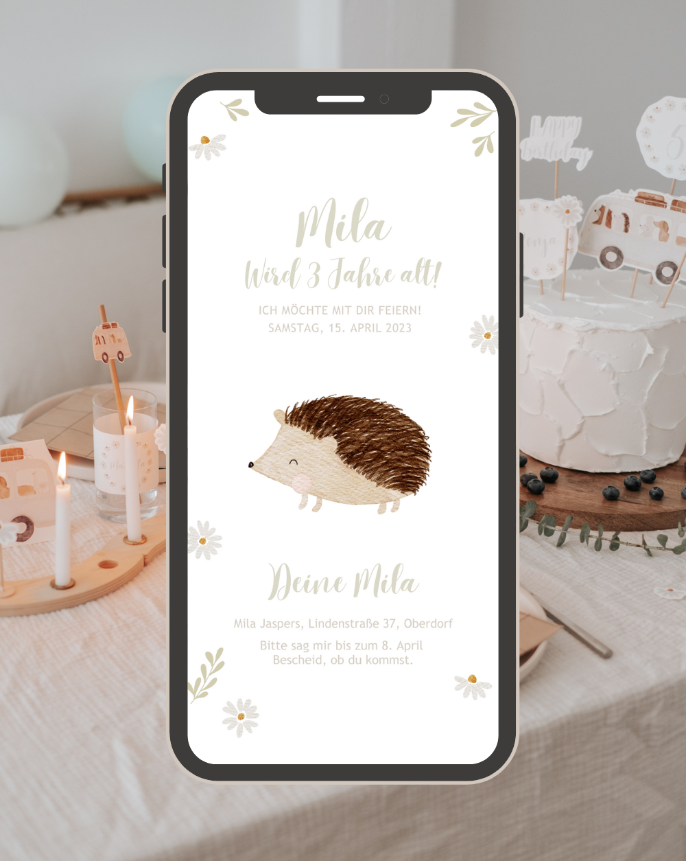 Einladung Smartphone Video Waldtiere Igel