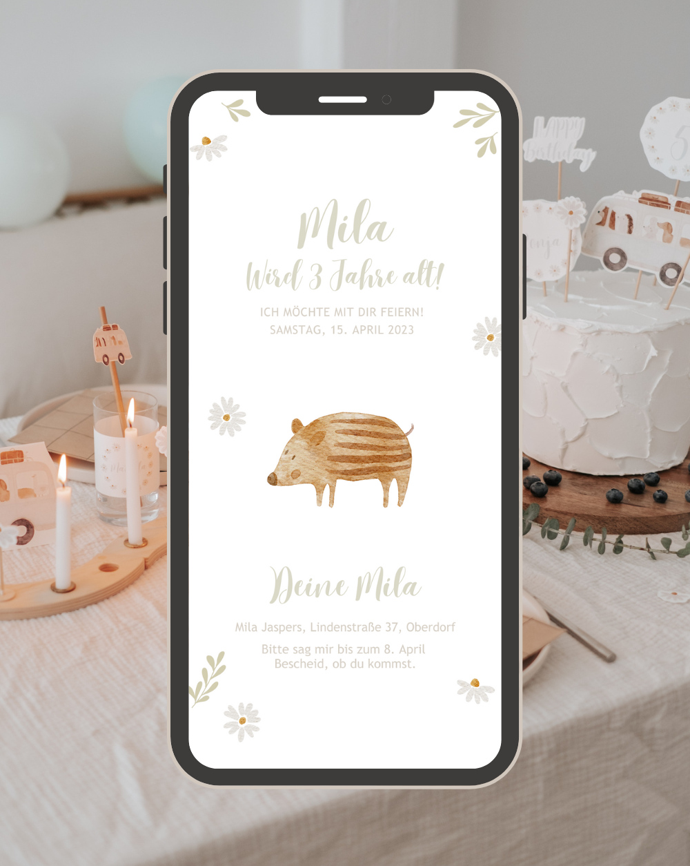Einladung Smartphone Video Waldtiere Frischling
