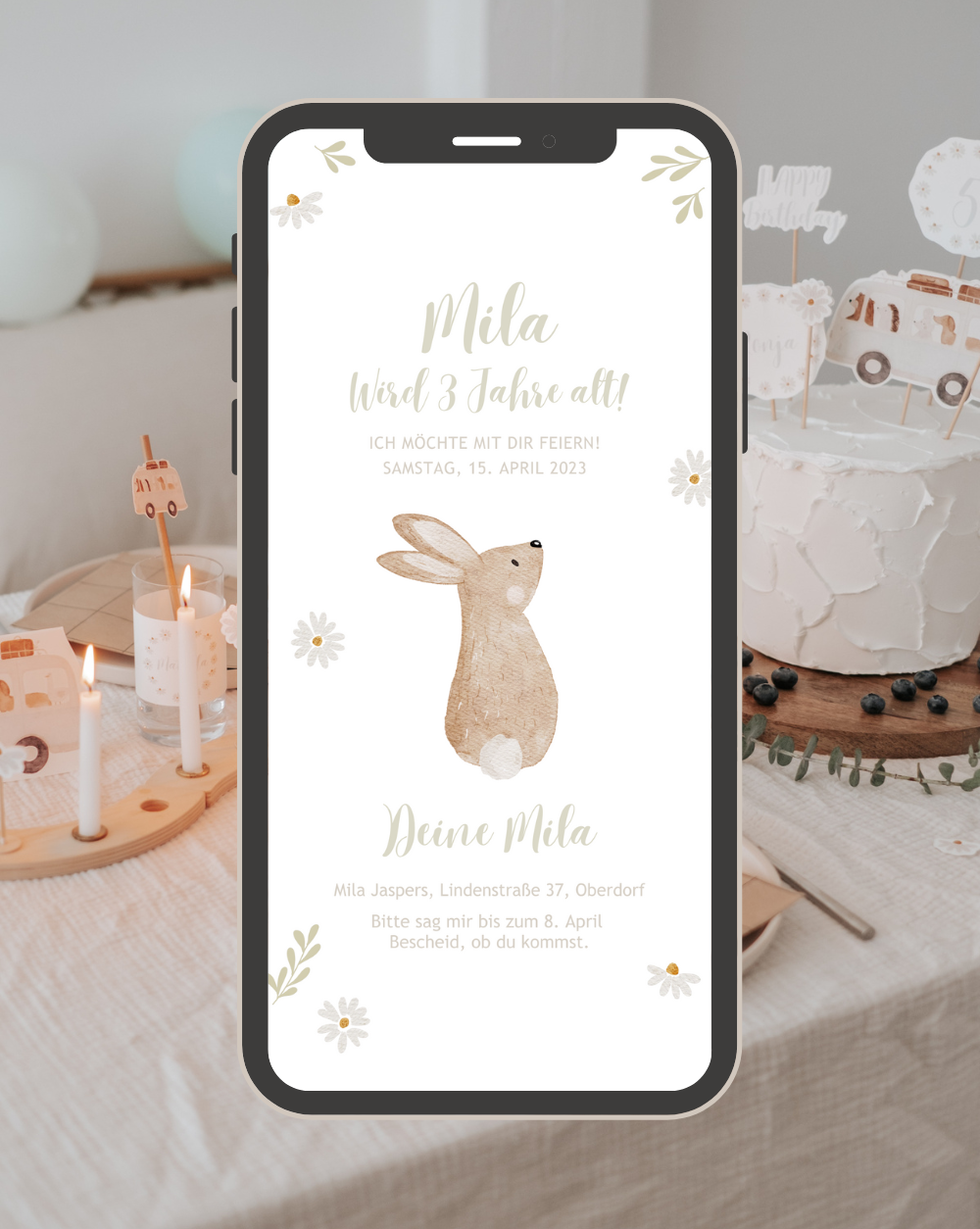 Einladung Smartphone Video Waldtiere Hase
